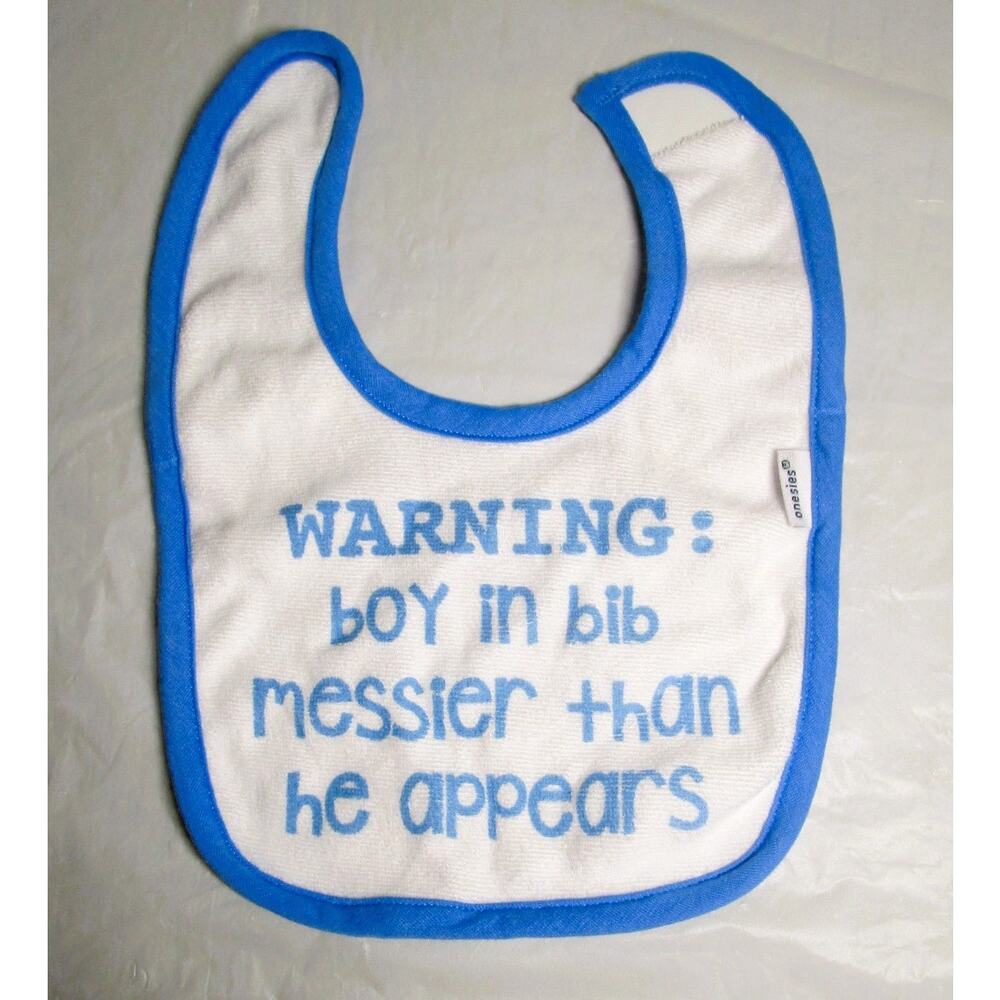 Gerber Onesies Feeding Bib Blue and White Cotton Blend Baby Boy Loop and Hook